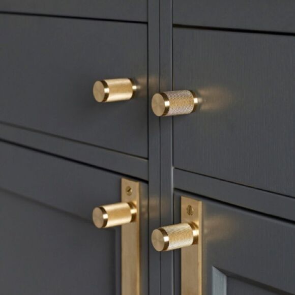 BUSTER & PUNCH Furniture Knob in Brass, Cross Knurl Pattern - #1 knob - Picture 2 of 7